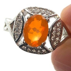 Fire Opal 1.04ct Platinum Finish Solid 925 Sterling Silver Ring